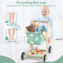 Asweets 2 in 1 Wooden Baby Walker Push and Pull Doll Stroller, Shopping Cart Learning Walker for Boys and Girls, Sit Stand Learning Toddler Toy (Green) by TinyTreasures Baby Boutique
