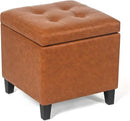 Adeco 17.7" Leather Cube Storage Orange Ottomans for Living Room by CozyNest Decor