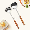 FJNATINH Wok Spatula and Ladle Tool Set - Stainless Steel Wok Tools,Wok Utensil,Mirror Polished Stainless Steel Cooking Utensils 14.6-15.2" Kitchen Utensils Cookware, Pack of 2 by CozyNest Decor