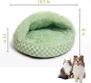 Cat Bed Hooded Plush Nest with Self-Warming Cozy Cave, Calming Anti-Anxiety Pet Bed for Indoor Cats & Small Dogs, Removable Washable Cover & Waterproof Bottom - Green by CozyNest Decor