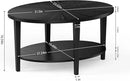 Solid Wood Oval Coffee Table for Living Room, 2 Tier Oval Rustic Coffee Table with Storage Shelf, Double Layer Center Table for Living Room, Easy Assembly by CozyNest Decor