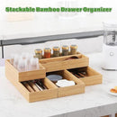 Bamboo Drawer Organizer, 2PCS Stackable Storage Boxes for Utensil Organizer, Wood Tray for kitchen, Bathroom and Bedroom 12" x 3" x 2" by CozyNest Decor