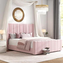HOMBCK Queen Bed Frame Pink Upholstered Bed with Vertical Channel Tufted Headboard & 22" Footboard, Noise Free/Wooden Slats/Noise Free/No Box Spring Needed/Easy Assembly by CozyNest Decor