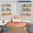 Floating Nursery Book Shelves for Wall, 32 Inch Long Bookshelf for Kids Room, Wooden Large Wall Shelf with Hanging Rod for Baby Toddler Child Bedroom (3-Pack, Natural Wood) by TinyTreasures Baby Boutique