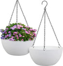 12 inch Large Hanging Planters for Indoor Outdoor Plants, 2 Pack Hanging Flower Pots with Drainage Holes and Chain for Garden Porch, Plastic Hanging Baskets for House Plants, White by CozyNest Decor