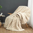 Cozy Bliss Faux Fur Throw Blanket for Couch, Cozy Warm Plush Striped Blanket for Sofa Bedroom Living Room,50 * 60 Inches Beige by CozyNest Decor