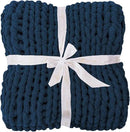 Bigacogo Chunky Knit Throw Blanket for Couch, 40x80 inches, 100% Hand Knitted with Thick Jumbo Chenille Yarn, Cozy Soft Large Rope Knot Cable Crochet Blankets for Sofa Bed Living Room, Navy Blue by CozyNest Decor