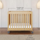 Foundations Boutique Folding Hotel Crib and Sheet Bundle - Includes Wooden Mini Crib with 3" Foam Mattress (Natural) and 6-Pack White Fitted Compact Sheets by TinyTreasures Baby Boutique