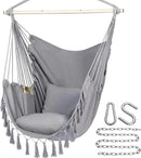 Y- STOP Hammock Chair Hanging Rope Swing, Max 500 Lbs, 2 Cushions Included, Large Macrame Hanging Chair with Pocket for Superior Comfort, with Hardware Kit (Light Grey) by GreenHaven Gardens