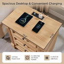 26" Tall Farmhouse Nightstand Set of 2, 3 Drawers End Table w/Charging Station, 23.6" Wide Large Side Table w/Roman Column, Wood Rustic Sofa Table for Bedroom, Natrual by CozyNest Decor