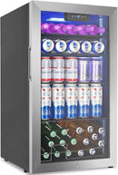 Beverage Refrigerator Cooler, 128 Cans Mini Fridge Glass Door for Drink Beer Soda Wine, 3.2 Cu.Ft Small Fridge for Kitchen Bedroom Office Bar, with 4 Adjustable Removable Shelves, Stainless Steel by CozyNest Decor