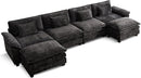 URRED Modular Sectional Sofa Comfy Cloud Couch, Modern Chenille Sofa Sleeper Deep Seat Couches with Ottoman/Pillows for Living Room (Black, 154'' - U Shape) by CozyNest Decor