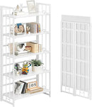 4NM No Assembly 5 Tiers Folding Bookshelf, 59.4" H Foldable Storage Shelves Vintage Bookcase Standing Racks Study Organizer Home Office - All White by CozyNest Decor