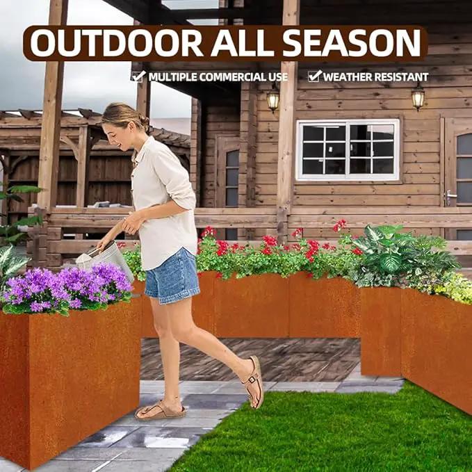 Metal Tall Long Planter Box Large Rectangular Planter Flower Pot with Drainage Holes for Indoor Outdoor Deck Porch Garden Home Patio Front Door (Rusty Orange, M), photo 4 of 6