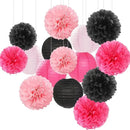 Hot-Pink Black Party-Decorations Paper Flowers Lanterns - 15PCS Graduation Birthday Tissue Pom Poms Streamers,Baby Girl Women Bachelorette Hanging Supplies Decor Hugfond by CozyNest Decor