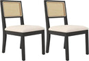Westice Rattan Dining Chairs Set of 2, Farmhouse Natural Dining Room Chairs with Upholstered Cushion, Wood Armless Chairs for Kitchen/Restaurant, Black by CozyNest Decor