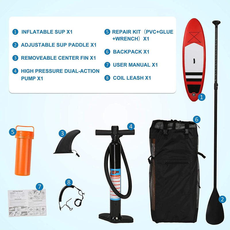 9' Inflatable Stand Up SUP Paddleboards with Accessories & Backpack Leash Double Action Hand Pump Repair Kit for Youth & Adult