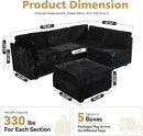 Modular Sectional Sofa, 130.7" L Shaped Couch Set for Living Room, 4-Seater Comfy Cloud Couches with Movable Ottoman, DIY Combination, Plush Corduroy, Black by CozyNest Decor