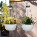 2 Packs Solar Hanging Basket Planters for Plants Outdoor, Self Watering White Flower Plants Pots with Solar Light Drainer for Balcony Patio Garden Outdoor Decoration by CozyNest Decor