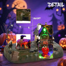 Halloween Village Witch Cauldron Bubble Figurine with Lit House Spooky Town Indoor Decoration Accessories for Holiday Display, Battery Operated by CozyNest Decor