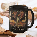 Personalized Autumn Landscape Black Cup, Custom Name Coffee Mug 11oz 15oz, Custom Floral Silhouette Ceramic Cup, Gifts for Women, Zodiac Inspired Coffee Mug, Gifts for Birthday by CozyNest Decor