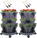 Vertical Planter 3 Tier Stackable Planters Garden Planters Strawberry Herb Flower and Vegetable Planter Indoor Outdoor Gardening Pots with Removable Wheels and Tools by GreenHaven Gardens