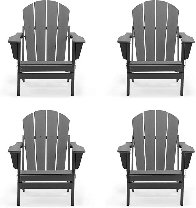 Westin Outdoors Laguna WO Home Furniture Adirondack Chair 4 PC Set Classic Outdoor Patio Folding Chair for Bon Fire Pit Lawn Backyard Beach Plastic Weather-Resistant (Gray), photo 2 of 10