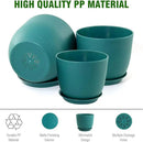 Flower Pots 10/9/8 inch, Set of 3 Modern Decorative Plastic Planters with Drainage Holes and Tray for House Plants Indoor Flowers Plants, Plant Pots for Indoor Outdoor Plants, Blue Green by GreenHaven Gardens