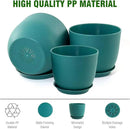 Large Flower Pots 12/10/9 inch, Set of 3 Modern Decorative Plastic Planters with Drainage Holes and Saucers for House Plants, Plant Pots for Indoor Outdoor Plants, Blue Green by GreenHaven Gardens