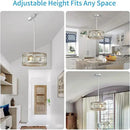 XINGQI Modern Ceiling Light Adjustable Height Pendant Lighting Fixture Brushed Nickel Wood Grain Metal 13" Rustic Round Lights for Dining Room Kitchen Bedroom Foyer Hallway by CozyNest Decor