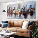 Arjun Brooklyn Bridge Wall Art Modern New York City Abstract Canvas Cityscape Painting, NYC Skyline Textured Picture for Living Room Bedroom Home Office Wall Decor Extra Large Size Framed 58"x29" by CozyNest Decor