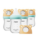 Natural Glass Baby Bottle for Breastfeeding Babies, 5.4oz Anti-Colic Baby Bottle with Natural Response Nipple(S), Clear, Wide Neck, 4 Pack, 1 Months+ by TinyTreasures Baby Boutique
