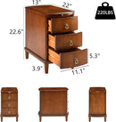 Set of 2 Solid Wood End Table with 3 Drawers, Fully Assembled Nightstand with Sliding Shelf, Pre-Assembled Vintage Wooden Beside Tables In Cherry Brown for Small Space,13.4*22.4*22.6in by CozyNest Decor