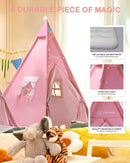 Teepee Tent for Kids with Inflatable Airbed, String Lights, Balloons, Pump, Washable Slumber Party Tent Indoor Outdoor for Girls Boys, Children Tipi Playhouse for Playtime and Sleepover by TinyTreasures Baby Boutique