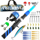 Collapsible Telescopic Fishing Rod and Reel Combo Push Button Small Fishing Pole Kit Beginner Youth Boys Fishing Starter Set Tackle by TinyTreasures Baby Boutique