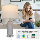 25“ Traditional Table Lamps Set of 2, Bedside Touch Lamp with USB C+A Charging Ports, Rustic Farmhouse Jar Table Lamps for Living Room Bedroom, Side Table Lamp with Beige Fabric Shade, Antique Grey by CozyNest Decor