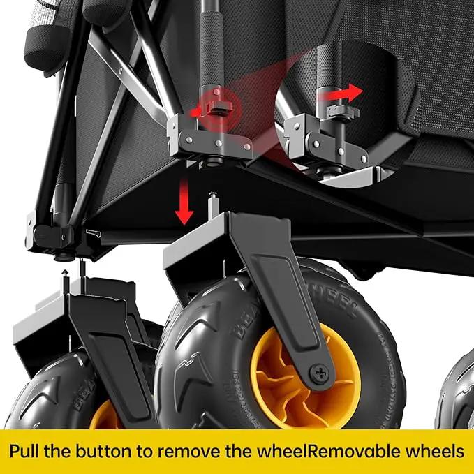 DXZ Beach Wagon Cart with Big Wheels for Sand – Folding Collapsible Wagon, Heavy Duty Wagons Carts Foldable for Beach, Camping, Outdoor Gear, Easy Setup Black Yellow, photo 6 of 8