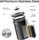 Veken Coffee Canister, 39OZ Large, Airtight Stainless Steel Food Storage Container for 2.2lbs Coffee Beans, Ground, Sugar, Tea, Flour, Rice, Cereal, Cookies Jars, Bar Accessories & Gifts, Black by CozyNest Decor