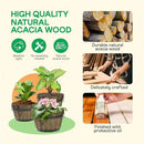 IDZO Set of 3 Wooden Flower Planters for Outdoor Plants, Acacia Wood Barrel Planters, Ergonomic Handles, Drainage Holes, Various Sizes, Walnut by CozyNest Decor