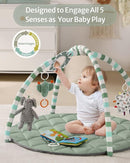 Blissful Diary Waterproof Baby Play Gym Mat, Wipe-Clean Vegan Leather Tummy Time Mat with 6 Detachable Toys, Baby Activity Mat, Sage Green by TinyTreasures Baby Boutique