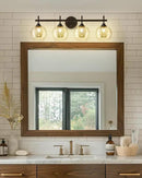 Bathroom Light Fixtures, 4-Light Black and Gold Vanity Lights Over Mirror, 30inch Farmhouse Wall Sconce Lighting with Clear Glass and Honeycomb Metal Shade, AD-22001-4W-BK by CozyNest Decor