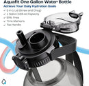 AQUAFIT 128 oz Water Bottle with Time Marker - 2in1 Straw & Chug Lid - BPA Free Big Jug with Straw - Gym Water Bottle with Strap (128 Ounces, Clarity)