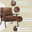 Wahson Brown Leather Accent Chair Mid Century Modern Chair, Retro Upholstered Armchair with Wood Frame and Removable PU Cushions, Large Compfy Leisure Slipper Chair for Living Room/Bedroom by CozyNest Decor