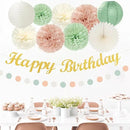 Sage-Green Blush-Pink Birthday Garland Party-Decorations - 14pcs Happy Banner 21st Spring Paper Flowers Lanterns Beige Tissue Pom Poms,Boho Streamers Fans,Neutral Rustic Hanging Supplies Decor Hugfond by CozyNest Decor