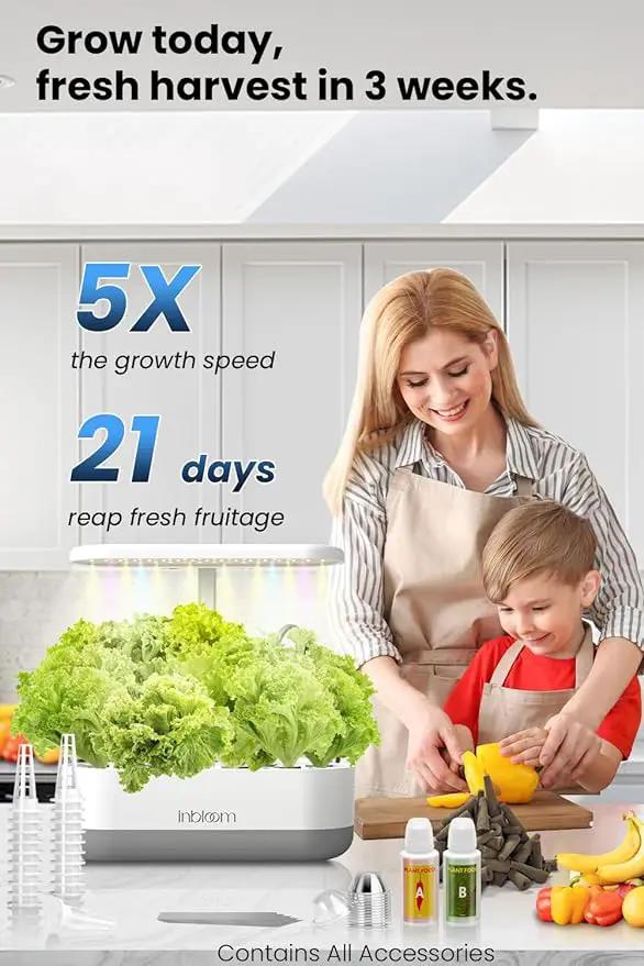 inBloom 12 Pods Hydroponics Growing System Indoor Garden with LED Grow Light and Pod Kit, Plants Germination Kit with 4.2L Water Pump Accelerate, Height Adjustable, Gardening Gifts for Women, White, photo 2 of 9