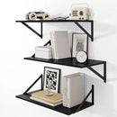 Heimlove 24" W x 12" D Wall Shelves for Books, 12 Inch Deep Floating Shelves Set of 3, Wide Floating Bookshelf with Metal Bracket for Living Room, Kitchen, Office, Bedroom and Decor Storage - Black by CozyNest Decor