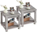 Farmhouse End Table Set of 2,Large Side Table with 2-Tier Storage Shelf,Rustic Wood End Tables for Living Room,Square Tea Table,Gray by CozyNest Decor