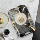 Serving Trays with Handles, 14.5 x 9.8 inch Rectangular Plastic Tray for Restaurant, Kitchen, Abstract Background Black Marble by CozyNest Decor