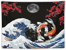 Houselerax Japanese Koi Fish Tapestry, Yin Yang Big Wave Red Cherry Blossom Tapestries Wall Hanging for Bedroom Living Room Office Decor 60"x50" by CozyNest Decor