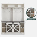 JXQTLINGMU 59" Farmhouse Hall Tree with Shoe Storage, Entryway Bench with 20 Cubbies, 12 Hooks & Sliding Barn Doors, Mudroom Coat Rack Cabinet, Off White by CozyNest Decor
